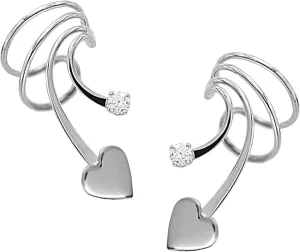 Ear Charm's Sweet Heart CZ Short Wave Ear Cuff Earring Wrap a Pair in E Z Care Rhodium Over Sterling Silver