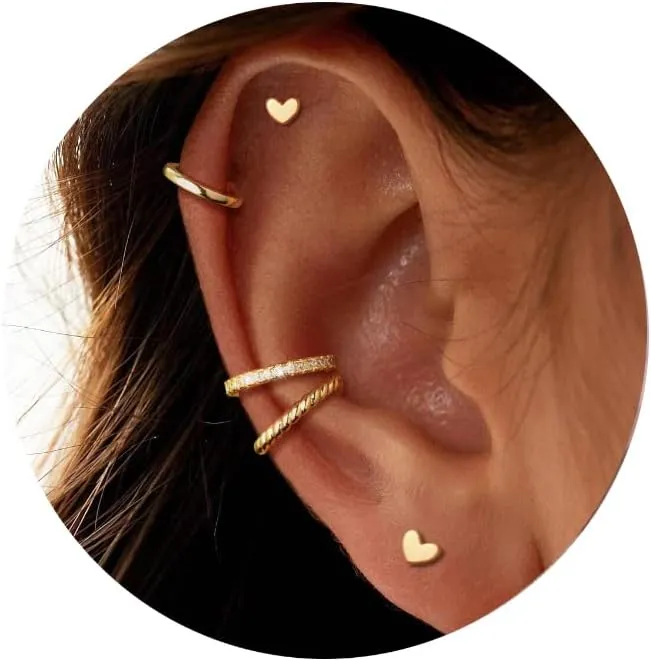 Ear Cuff Earrings for Women Gold,Cartilage Earrings Ear Cuffs Non Piercing Sterling Silver Clip On Wrap Earrings Sets Ear Clips Jewelry 3pcs