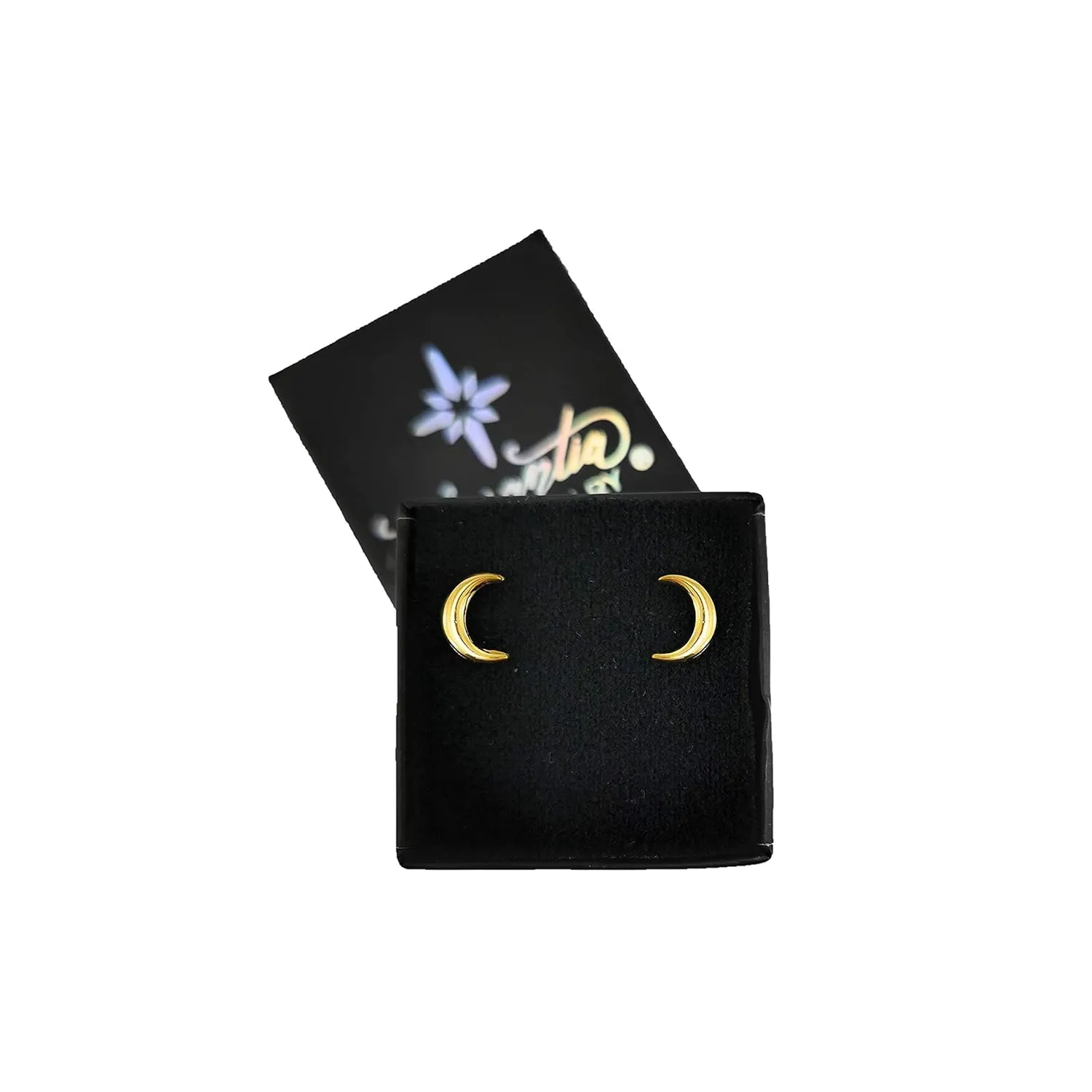 Elegantia Jewelry| Crescent Moon Necklace and Earrings -Moon Necklace and Earrings -Sun Earrings -Mini Tiny Star Stud Earrings -Premium Quality Gold Plated (Moon, Earrings)