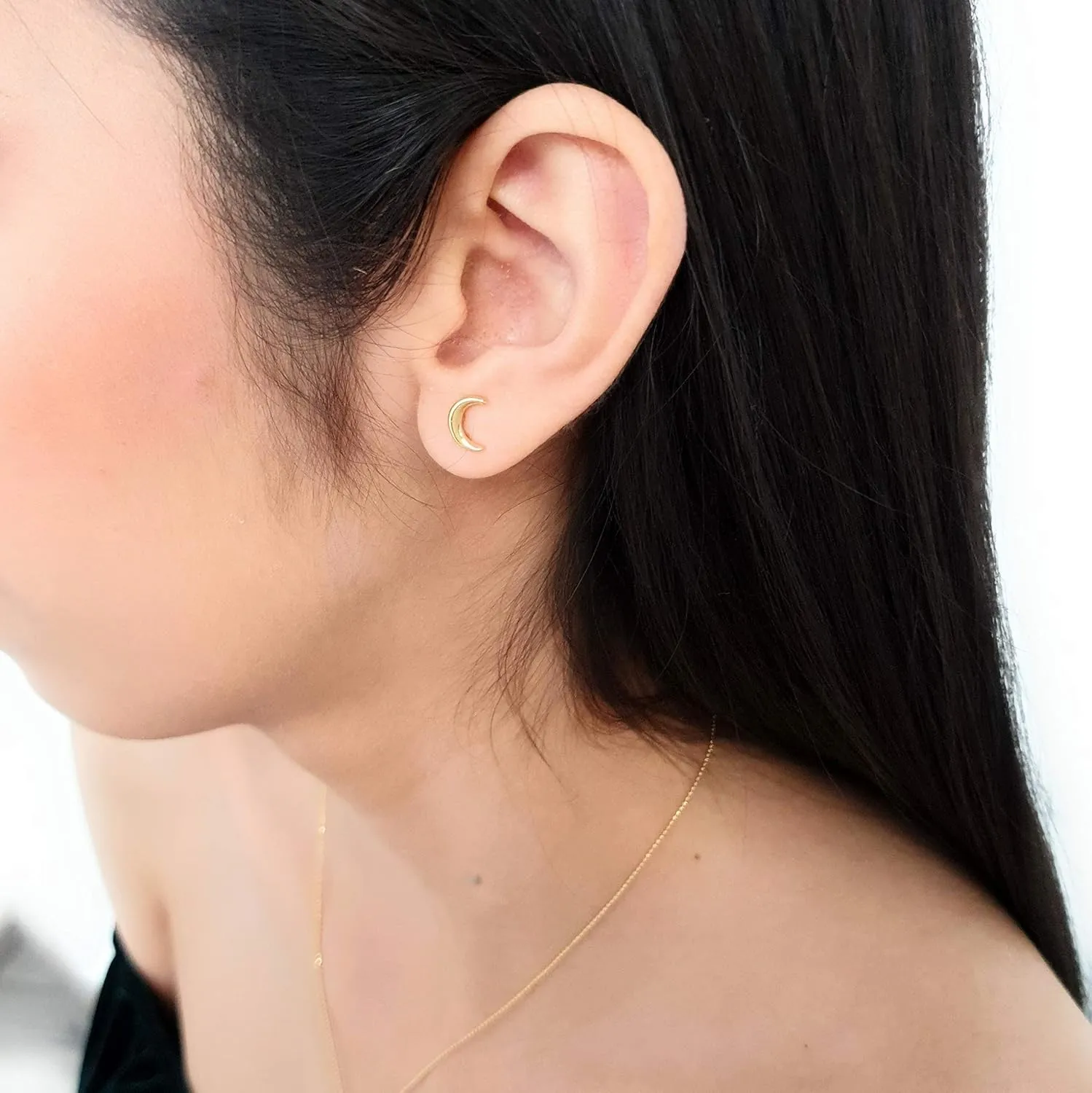 Elegantia Jewelry| Crescent Moon Necklace and Earrings -Moon Necklace and Earrings -Sun Earrings -Mini Tiny Star Stud Earrings -Premium Quality Gold Plated (Moon, Earrings)