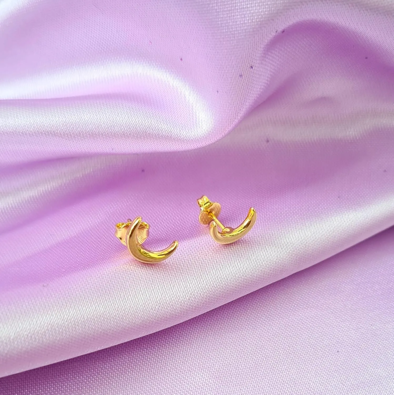 Elegantia Jewelry| Crescent Moon Necklace and Earrings -Moon Necklace and Earrings -Sun Earrings -Mini Tiny Star Stud Earrings -Premium Quality Gold Plated (Moon, Earrings)
