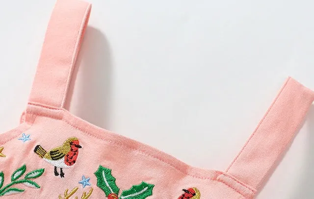 Embroidered Deer Suspender Summer Dress