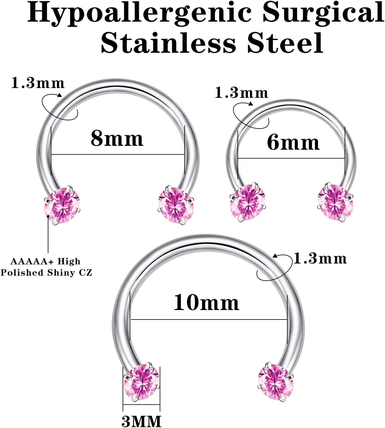 ENVYOU Silver Septum Rings Surgical Steel Cubic Zirconia Small Horseshoe Ring Helix Daith Cartilage Lip Piercing Jewelry for Women