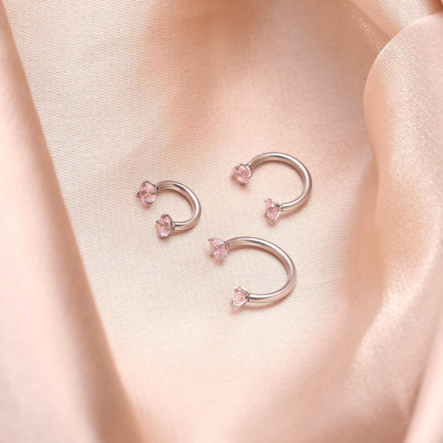 ENVYOU Silver Septum Rings Surgical Steel Cubic Zirconia Small Horseshoe Ring Helix Daith Cartilage Lip Piercing Jewelry for Women