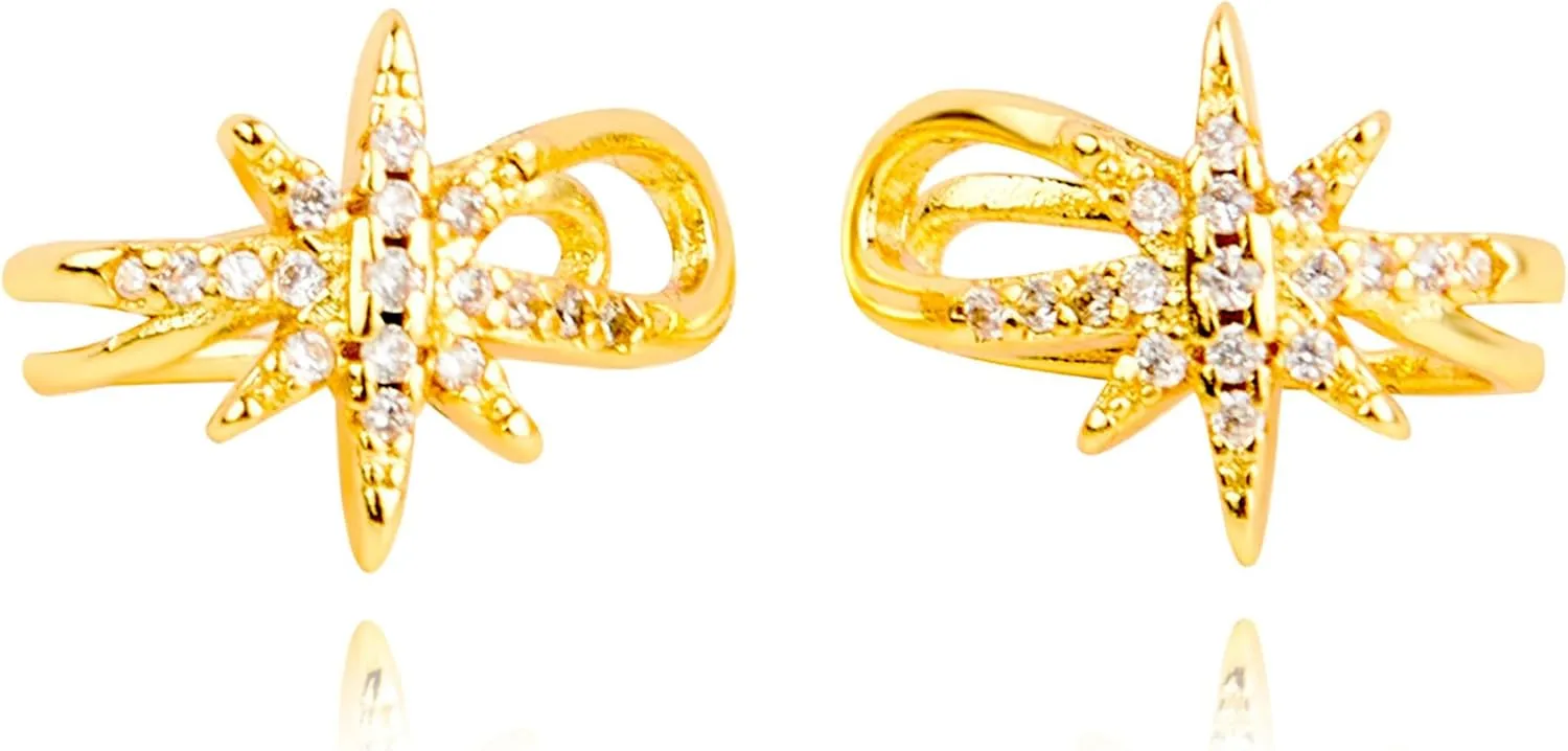 FAN&LOUIS Gold Silver Ear Cuff for Women Non Piercing, Cubic Zirconia Hoop Earrings Cuff & Wraps for Upper Cartilage Ear Clip on Ear jewelry