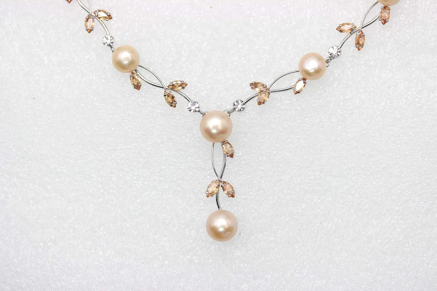 Faship Gorgeous CZ Crystal Genuine Freshwater Pearls Floral Necklace Earrings Set