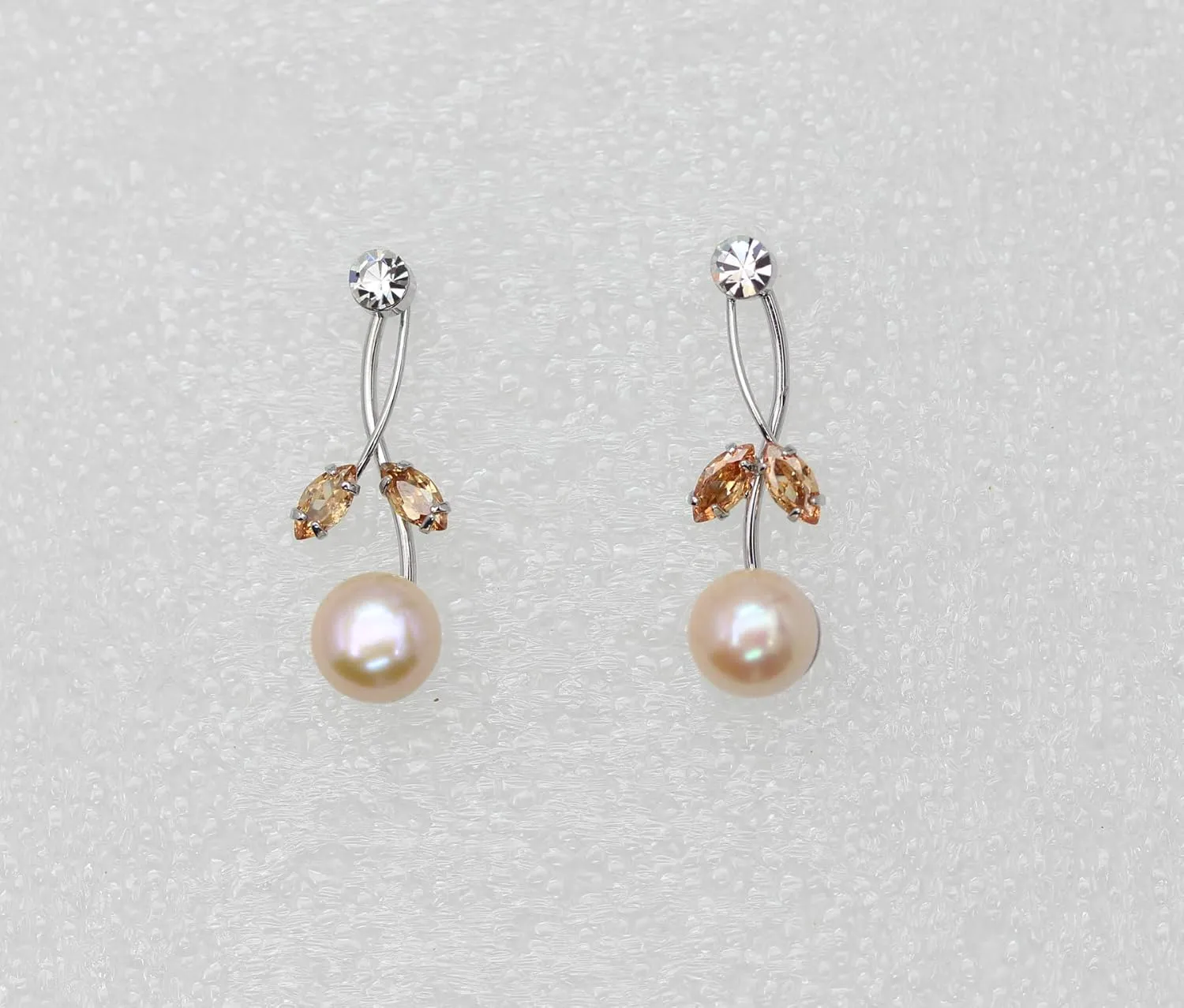 Faship Gorgeous CZ Crystal Genuine Freshwater Pearls Floral Necklace Earrings Set