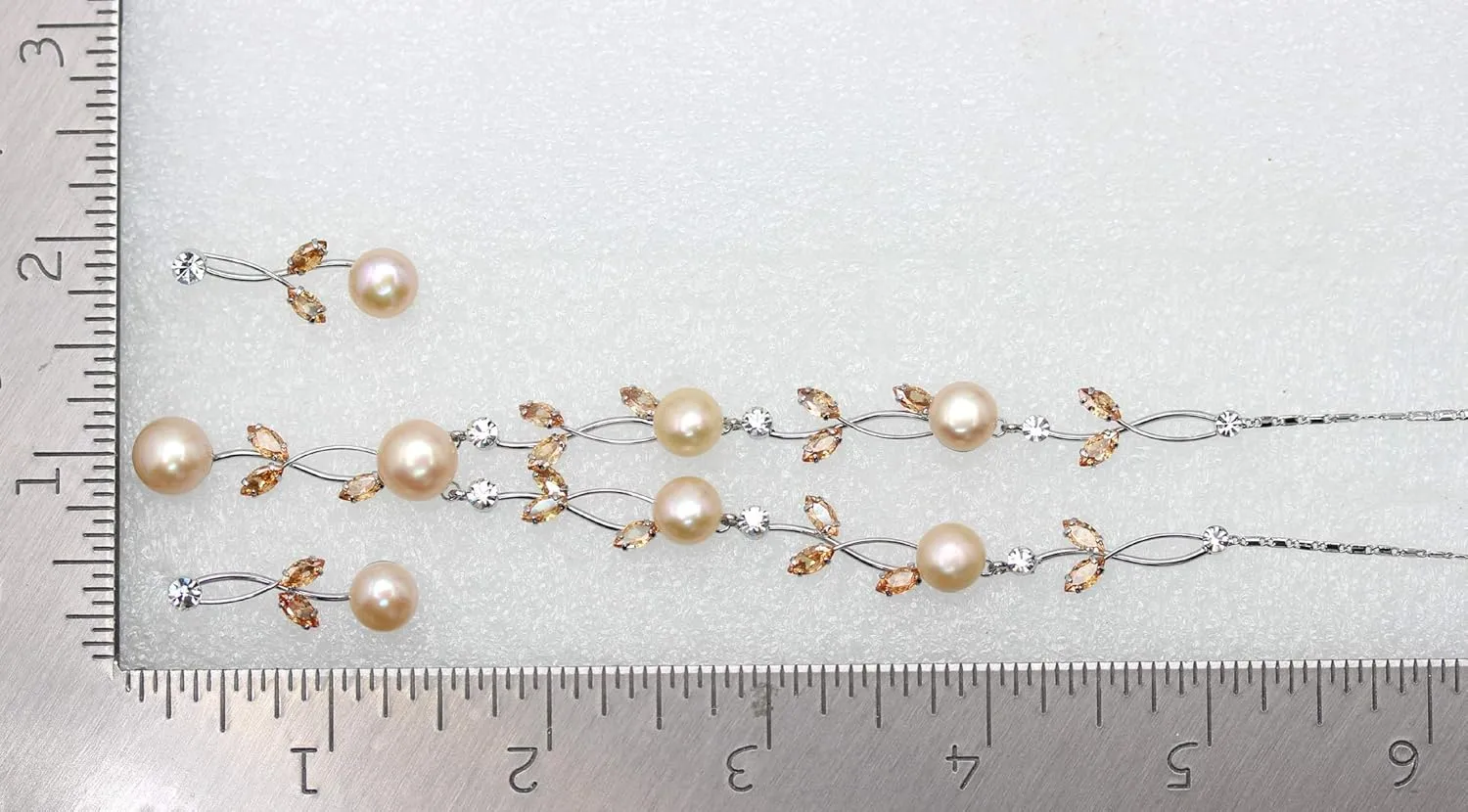 Faship Gorgeous CZ Crystal Genuine Freshwater Pearls Floral Necklace Earrings Set