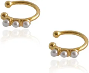 Faux Pearl Crown Cuffs Clip on Earrings for Women 925 Sterling Silver Charm Hoop Cartilage Crawler Climber Cute Bead Wrap Hypoallergenic Jewelry Gift