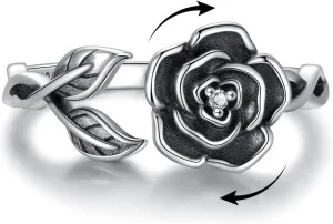 Fidget Spinner Anxiety Rings for Women: Sterling Silver Moon Star Lotus Sunflower Ring Stress Relieving Calm Ring Jewelry Gifts for Daughter