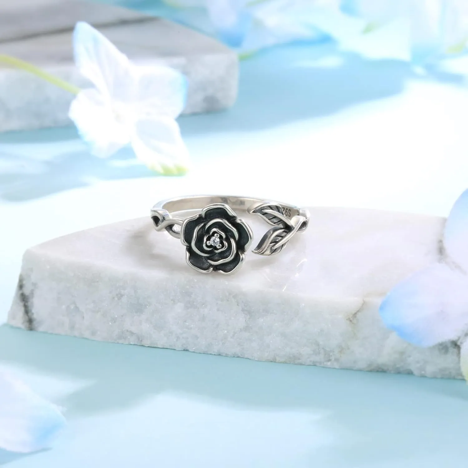 Fidget Spinner Anxiety Rings for Women: Sterling Silver Moon Star Lotus Sunflower Ring Stress Relieving Calm Ring Jewelry Gifts for Daughter