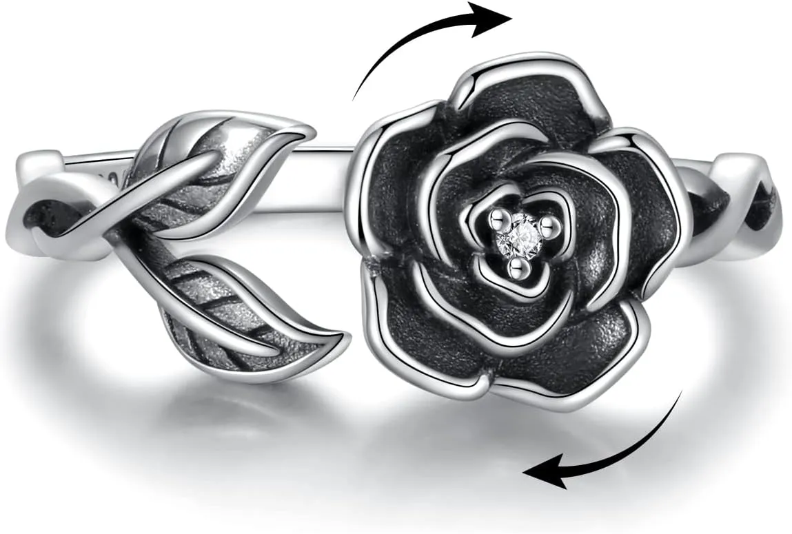 Fidget Spinner Anxiety Rings for Women: Sterling Silver Moon Star Lotus Sunflower Ring Stress Relieving Calm Ring Jewelry Gifts for Daughter