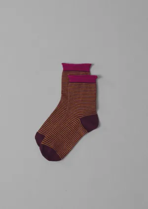 Fine Stripe Cotton Cashmere Socks | Plum/Orange