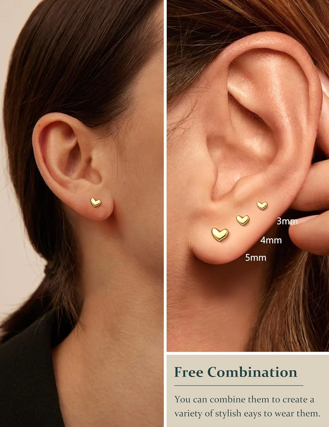 Florideco 4 Pairs 14K Gold Plated Hoop Earrings for Women, Hypoallergenic 925 Sterling Silver Earrings Set, Gold Hoop Charm Huggie Leaf Rhombus Heart Earrings for Women Trendy, Tiny Earring Stacks for Cartilage
