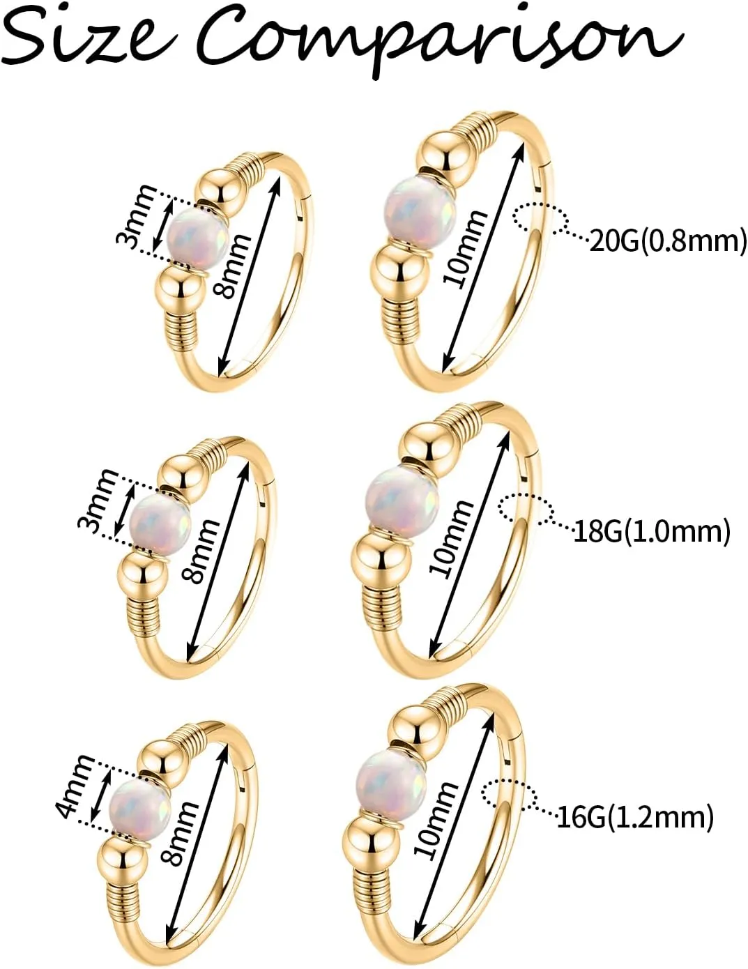 FUNLMO 316L Surgical Steel Nose Ring Opal Tragus Helix Conch Rook Daith Piercing Jewelry Septum Jewelry Cartilage Earring