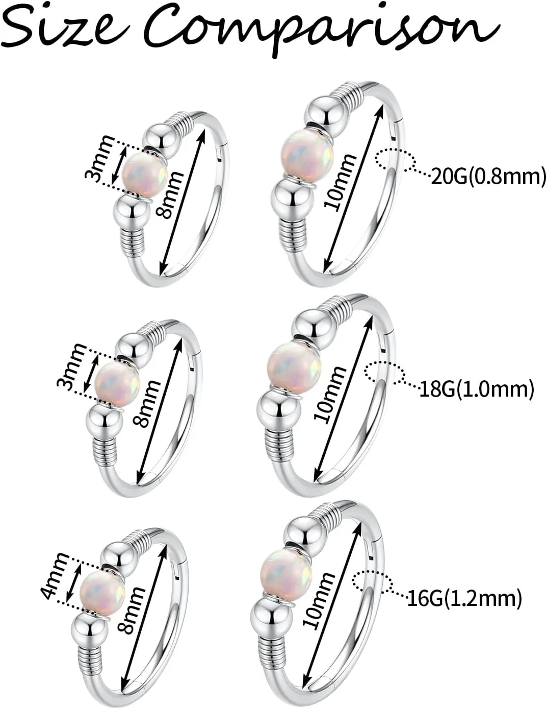 FUNLMO 316L Surgical Steel Nose Ring Opal Tragus Helix Conch Rook Daith Piercing Jewelry Septum Jewelry Cartilage Earring