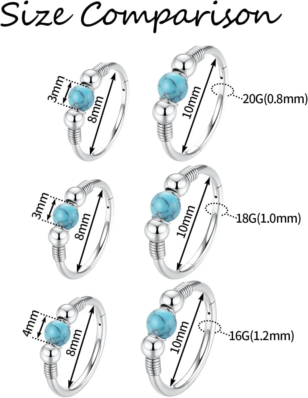 FUNLMO 316L Surgical Steel Nose Ring Opal Tragus Helix Conch Rook Daith Piercing Jewelry Septum Jewelry Cartilage Earring