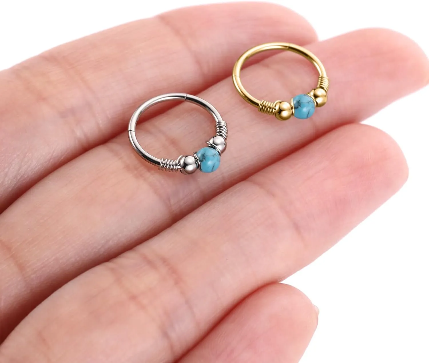 FUNLMO 316L Surgical Steel Nose Ring Opal Tragus Helix Conch Rook Daith Piercing Jewelry Septum Jewelry Cartilage Earring