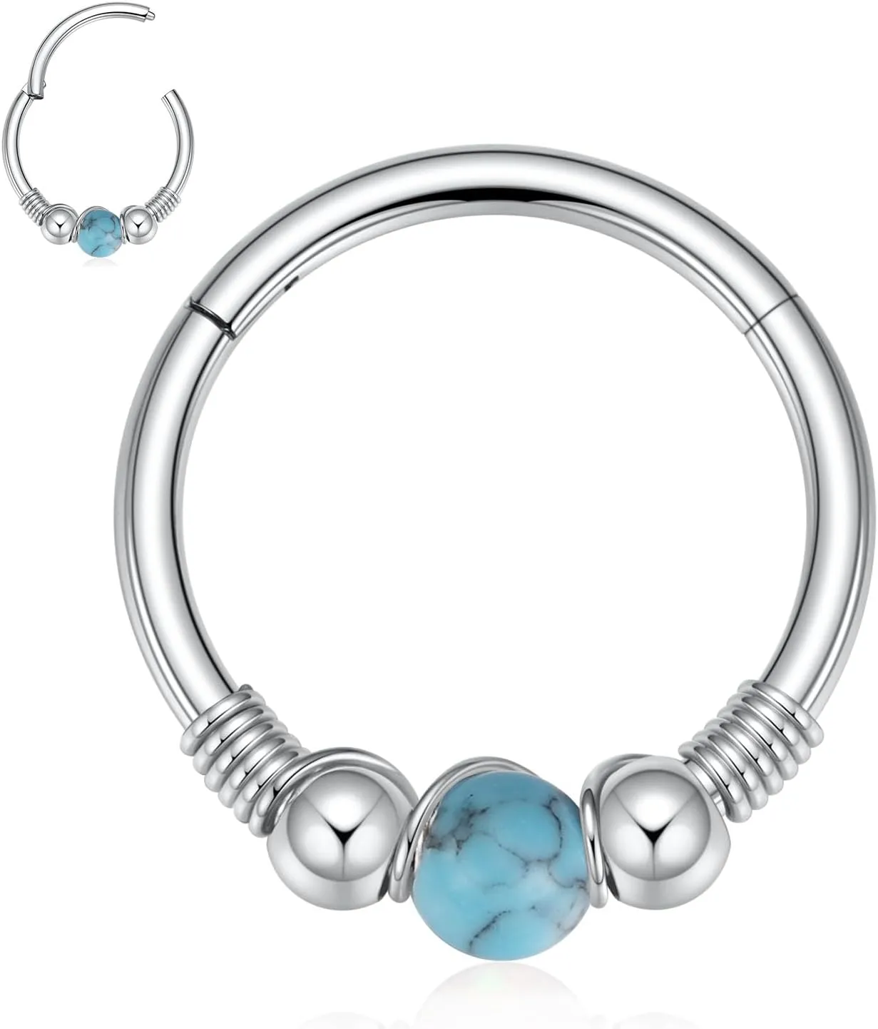 FUNLMO 316L Surgical Steel Nose Ring Opal Tragus Helix Conch Rook Daith Piercing Jewelry Septum Jewelry Cartilage Earring