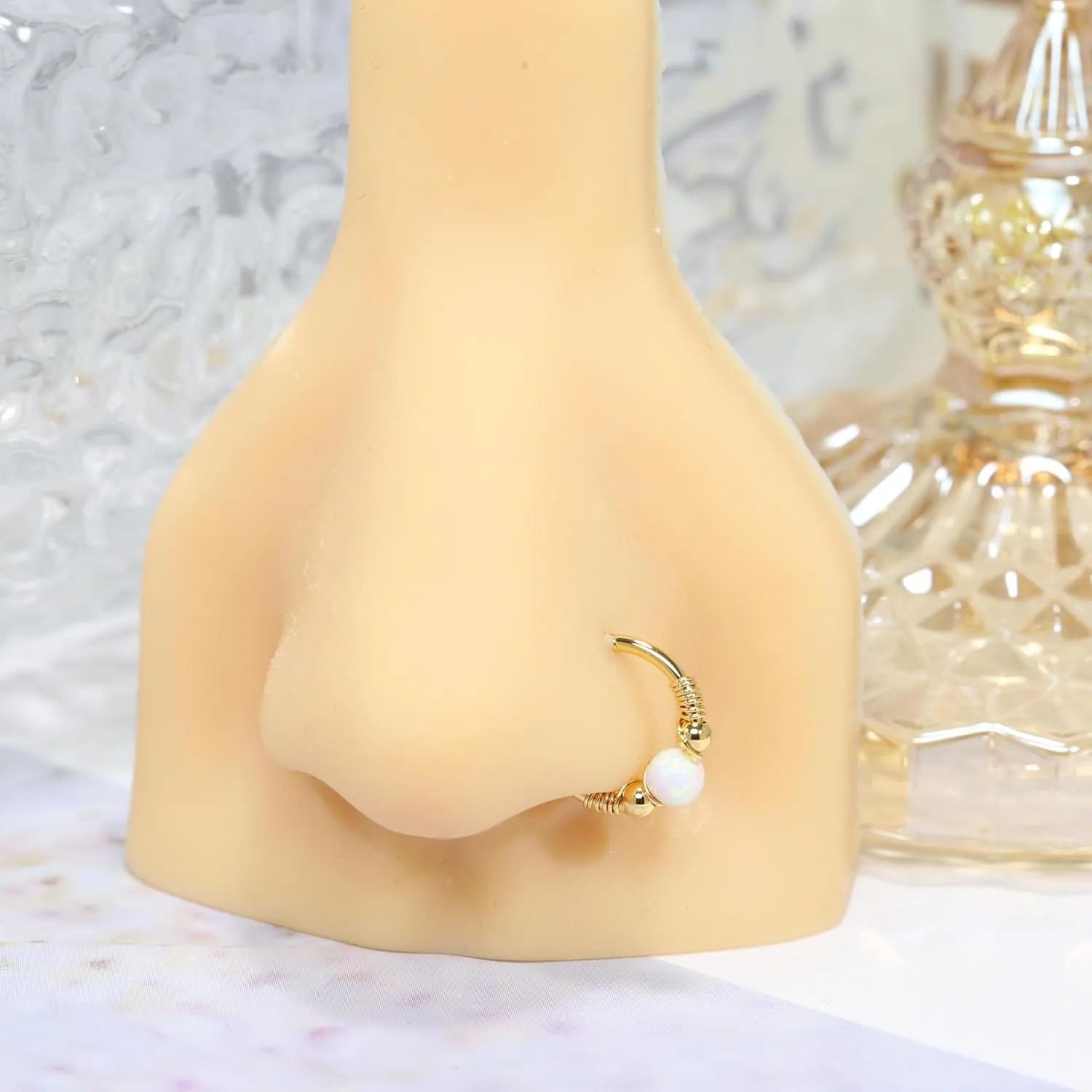 FUNLMO 316L Surgical Steel Nose Ring Opal Tragus Helix Conch Rook Daith Piercing Jewelry Septum Jewelry Cartilage Earring