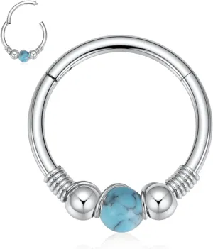 FUNLMO 316L Surgical Steel Nose Ring Opal Tragus Helix Conch Rook Daith Piercing Jewelry Septum Jewelry Cartilage Earring