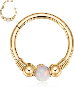 FUNLMO 316L Surgical Steel Nose Ring Opal Tragus Helix Conch Rook Daith Piercing Jewelry Septum Jewelry Cartilage Earring