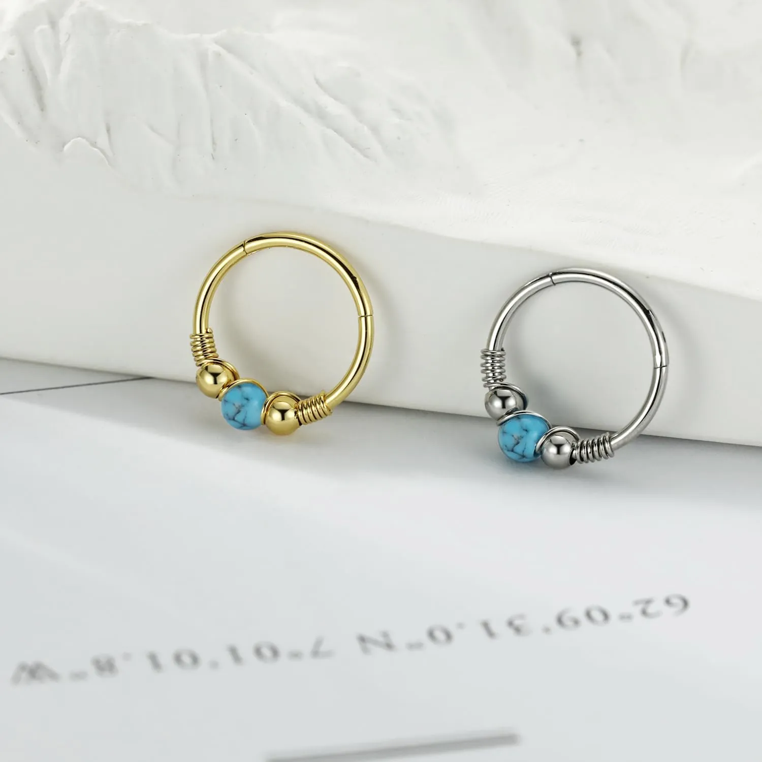 FUNLMO 316L Surgical Steel Nose Ring Opal Tragus Helix Conch Rook Daith Piercing Jewelry Septum Jewelry Cartilage Earring