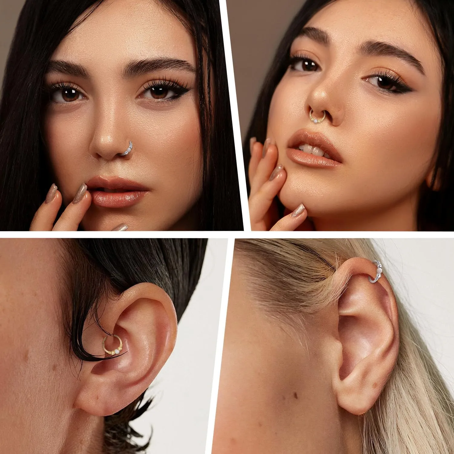 FUNLMO 316L Surgical Steel Nose Ring Opal Tragus Helix Conch Rook Daith Piercing Jewelry Septum Jewelry Cartilage Earring