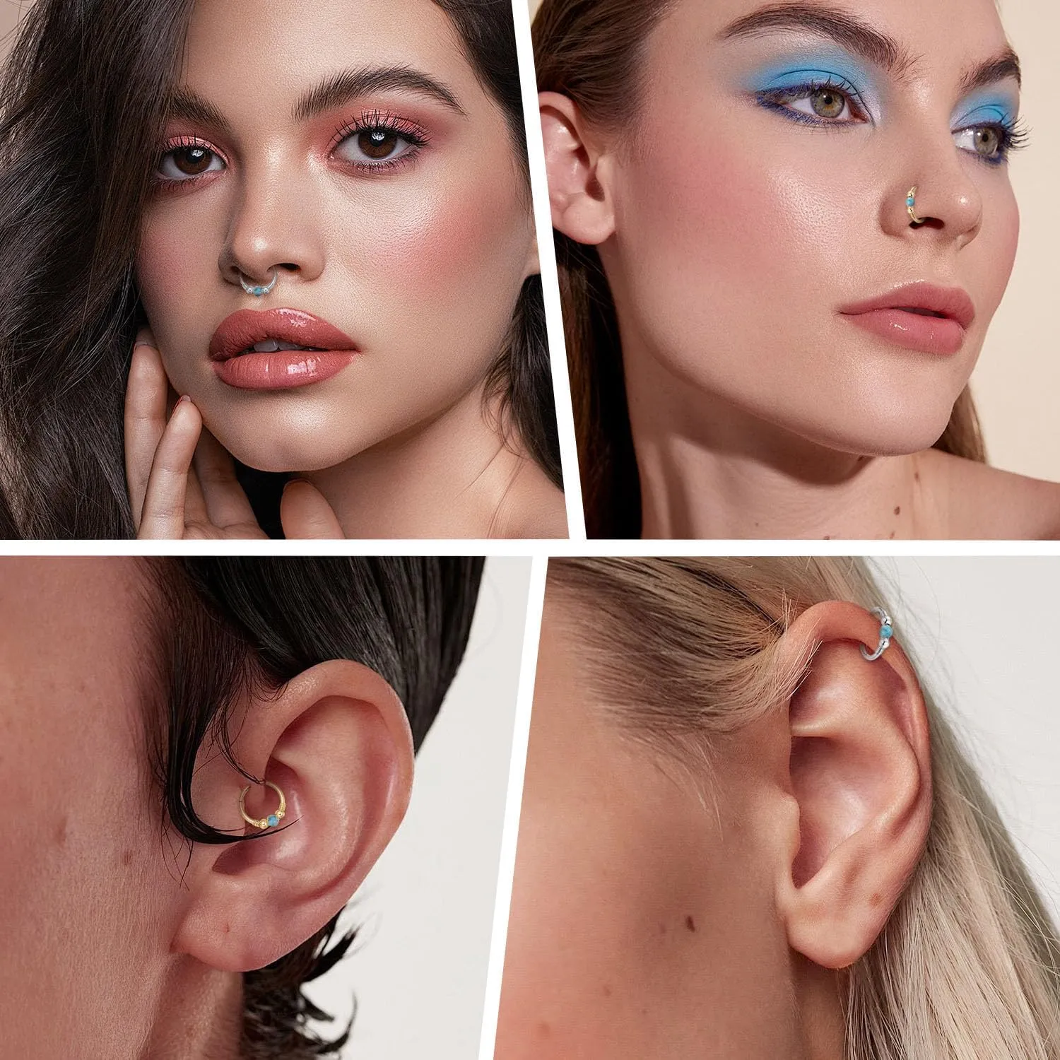 FUNLMO 316L Surgical Steel Nose Ring Opal Tragus Helix Conch Rook Daith Piercing Jewelry Septum Jewelry Cartilage Earring