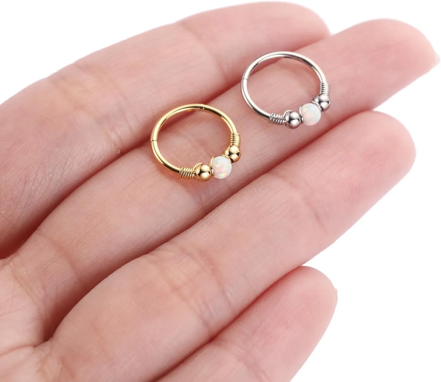 FUNLMO 316L Surgical Steel Nose Ring Opal Tragus Helix Conch Rook Daith Piercing Jewelry Septum Jewelry Cartilage Earring