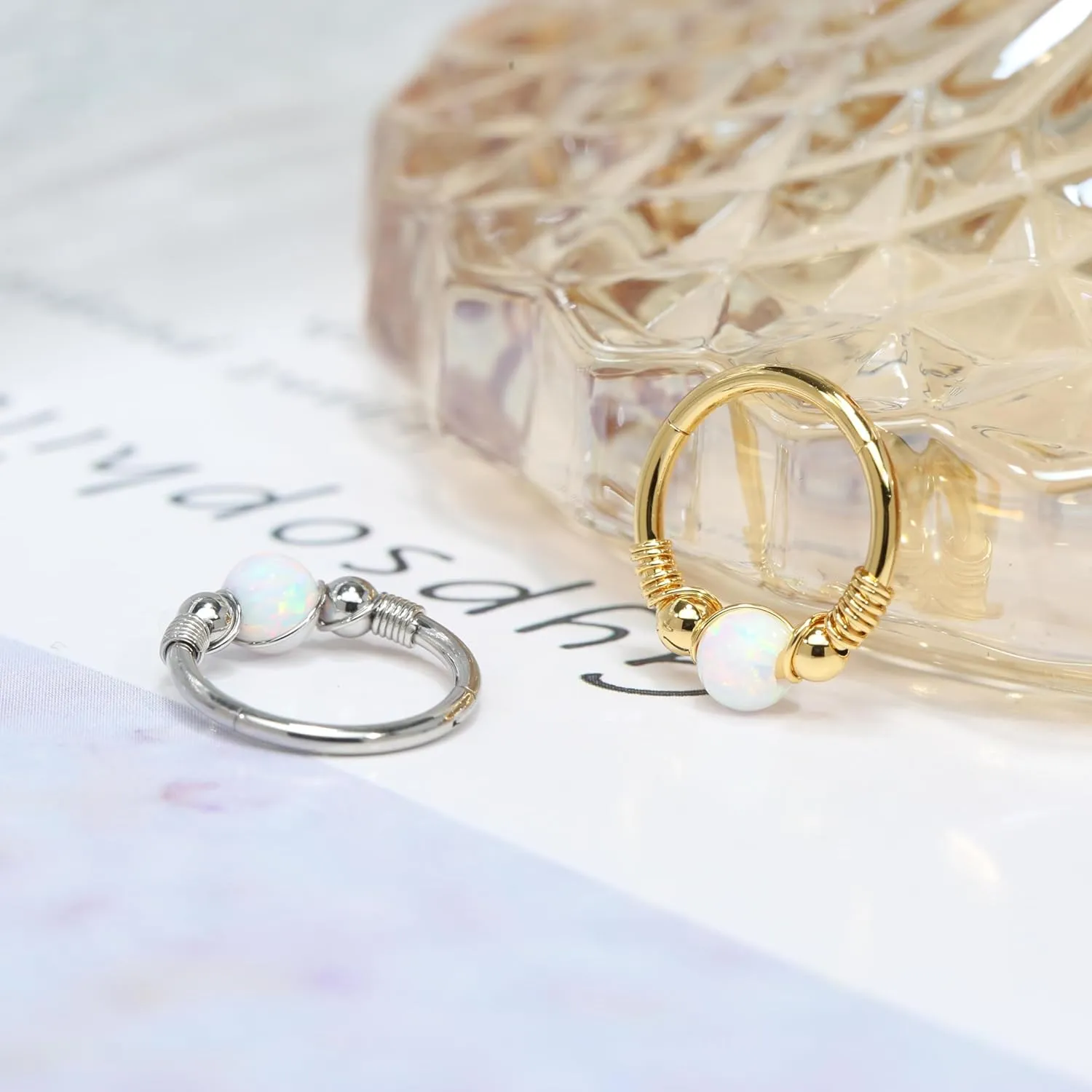 FUNLMO 316L Surgical Steel Nose Ring Opal Tragus Helix Conch Rook Daith Piercing Jewelry Septum Jewelry Cartilage Earring