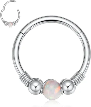 FUNLMO 316L Surgical Steel Nose Ring Opal Tragus Helix Conch Rook Daith Piercing Jewelry Septum Jewelry Cartilage Earring