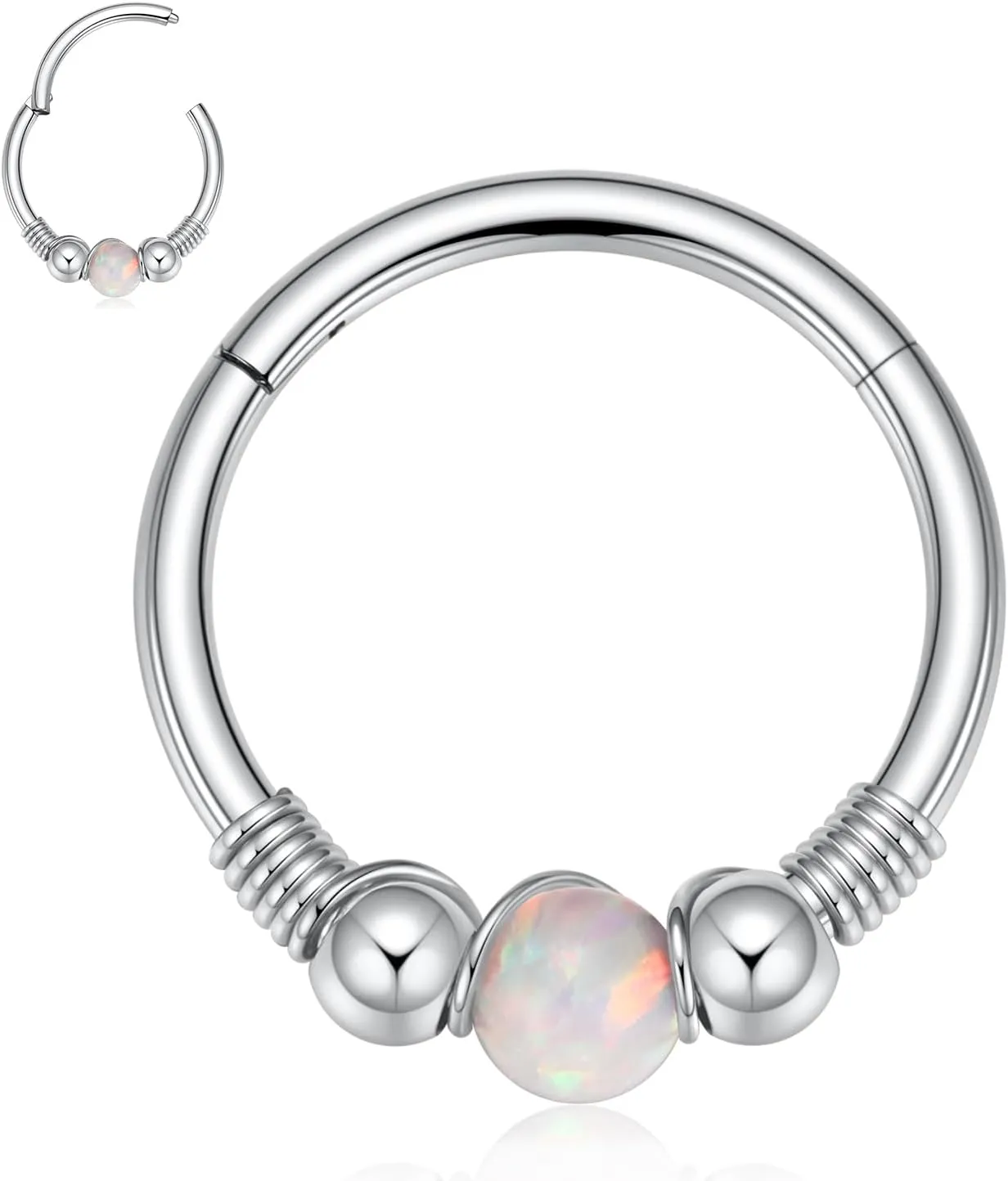 FUNLMO 316L Surgical Steel Nose Ring Opal Tragus Helix Conch Rook Daith Piercing Jewelry Septum Jewelry Cartilage Earring