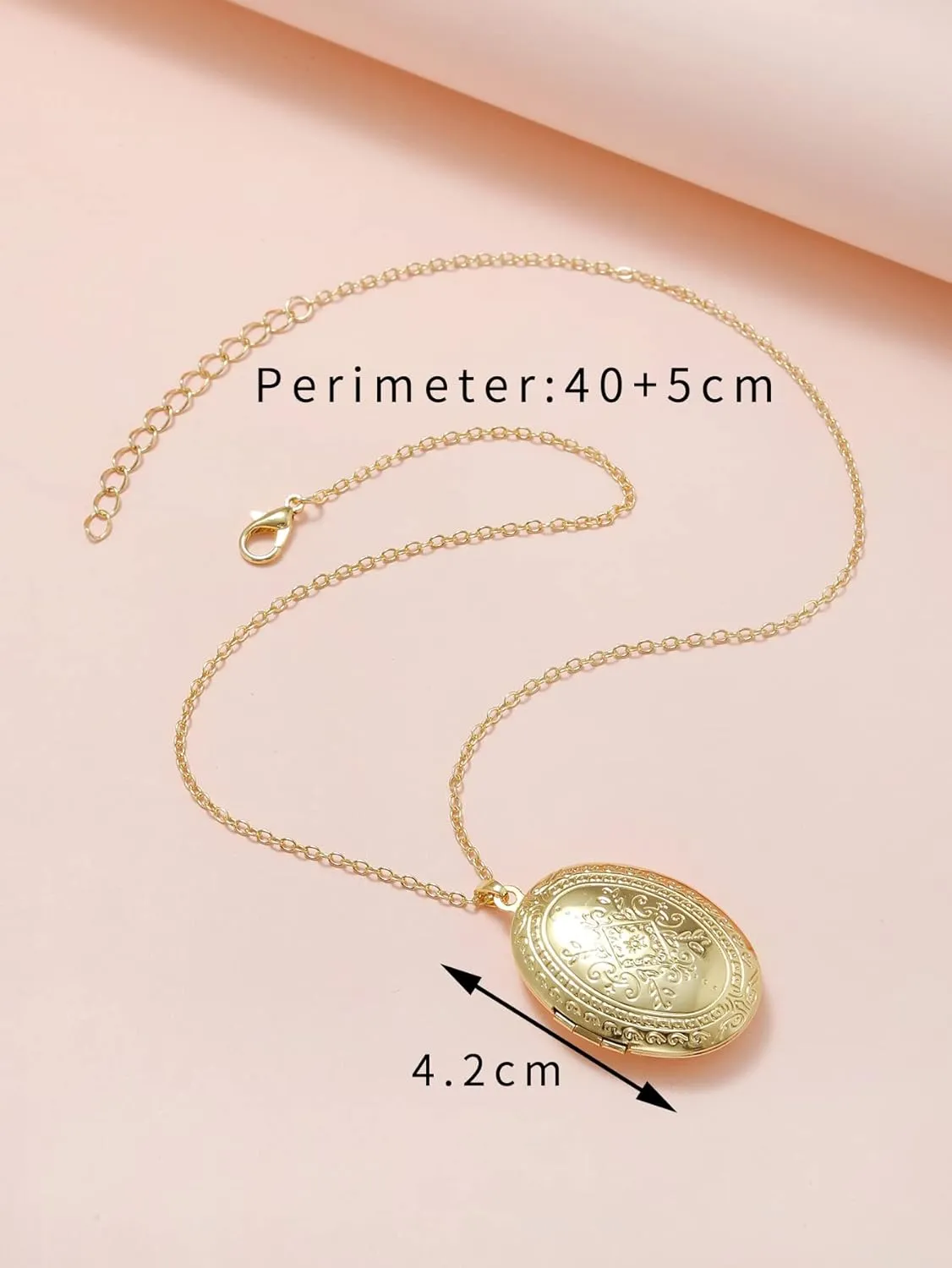Fuqimanman2020 Vintage Engraved Flower Locket Picture Pendant Necklace Oval Heart Locket Hold Photo Picture Pendant Necklace Memory Jewelry