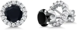 Gem Stone King 6MM Round Gemstone Birthstone Removable Jacket Stud Halo Earrings For Women | 925 Sterling Silver | Fine Jewelry Gifts for Her Mom Women Wife