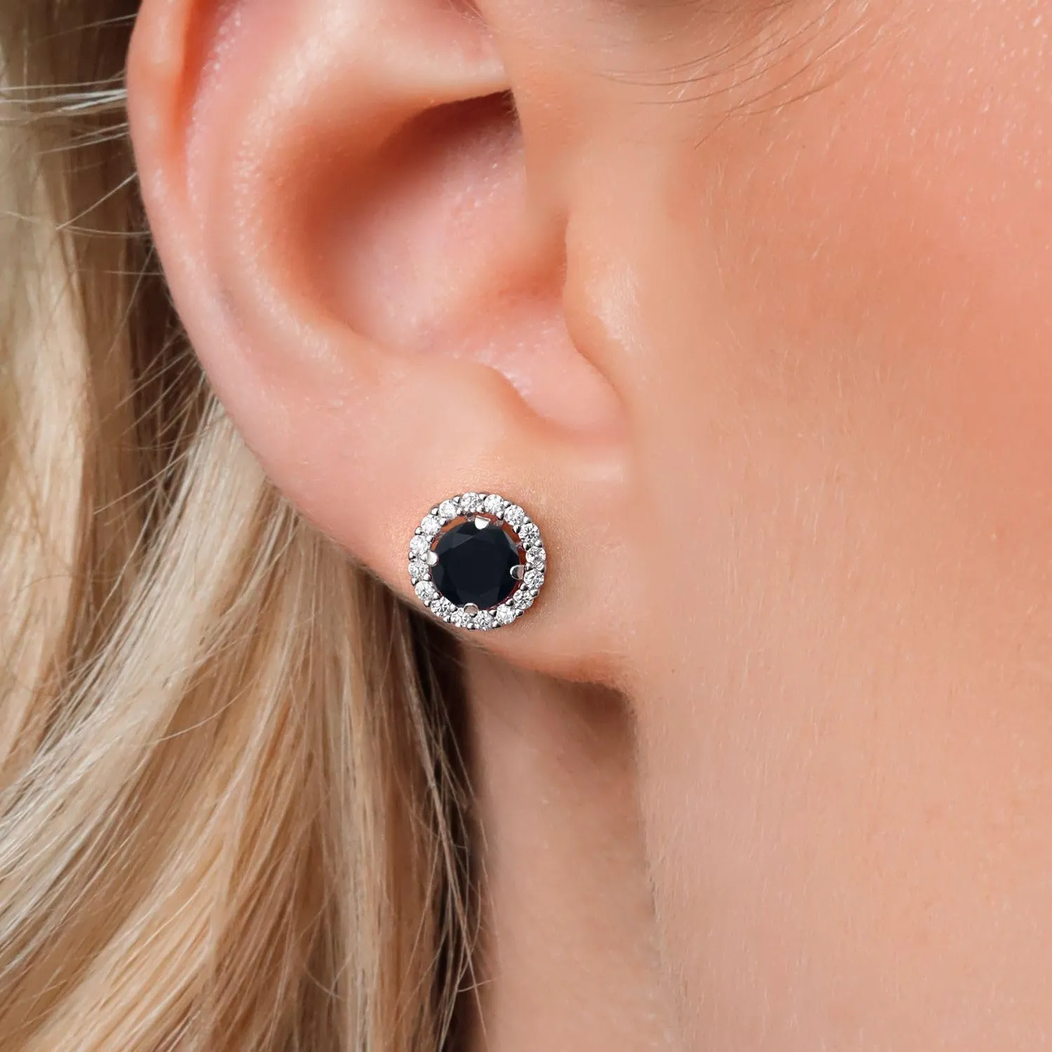 Gem Stone King 6MM Round Gemstone Birthstone Removable Jacket Stud Halo Earrings For Women | 925 Sterling Silver | Fine Jewelry Gifts for Her Mom Women Wife