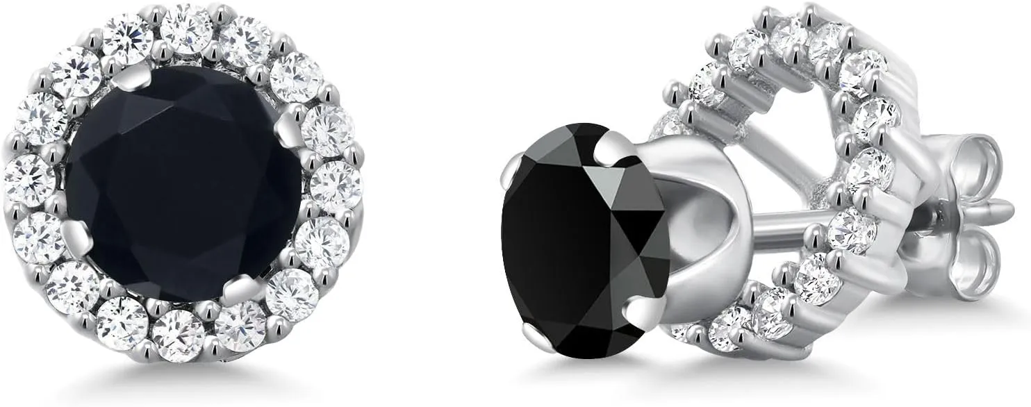 Gem Stone King 6MM Round Gemstone Birthstone Removable Jacket Stud Halo Earrings For Women | 925 Sterling Silver | Fine Jewelry Gifts for Her Mom Women Wife