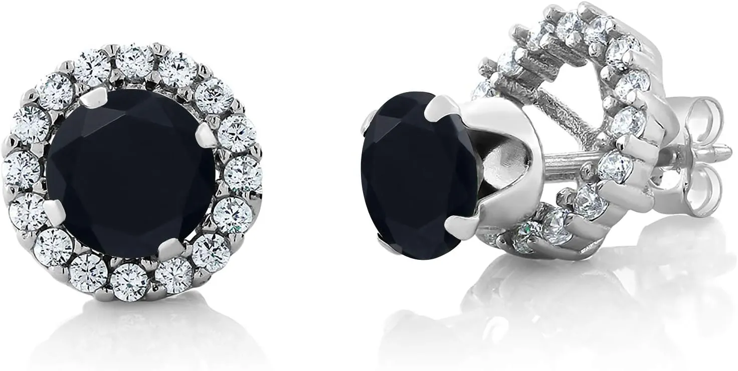Gem Stone King 6MM Round Gemstone Birthstone Removable Jacket Stud Halo Earrings For Women | 925 Sterling Silver | Fine Jewelry Gifts for Her Mom Women Wife