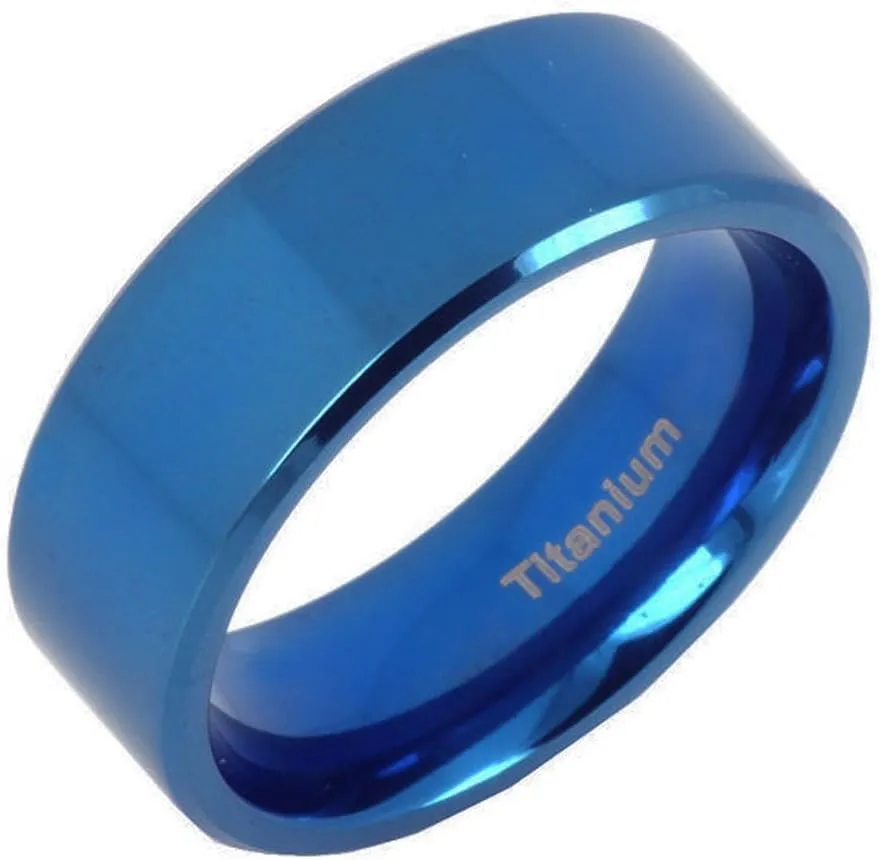 Gemini Plain Flat Comfort Fit BlueTitanium Couple Wedding Ring width 4mm 6mm Valentine's Day Gift