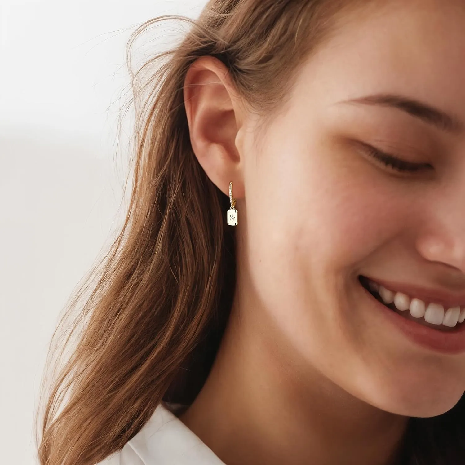 Gold Dangle Earrings Set For Women,14k Gold Plated Square Hoop Earrings Stack,Trendy Earring Sets For Multiple Piercing,Dainty Non Tarnish Star Stackable Earring Jewelry For Sensitive Ears