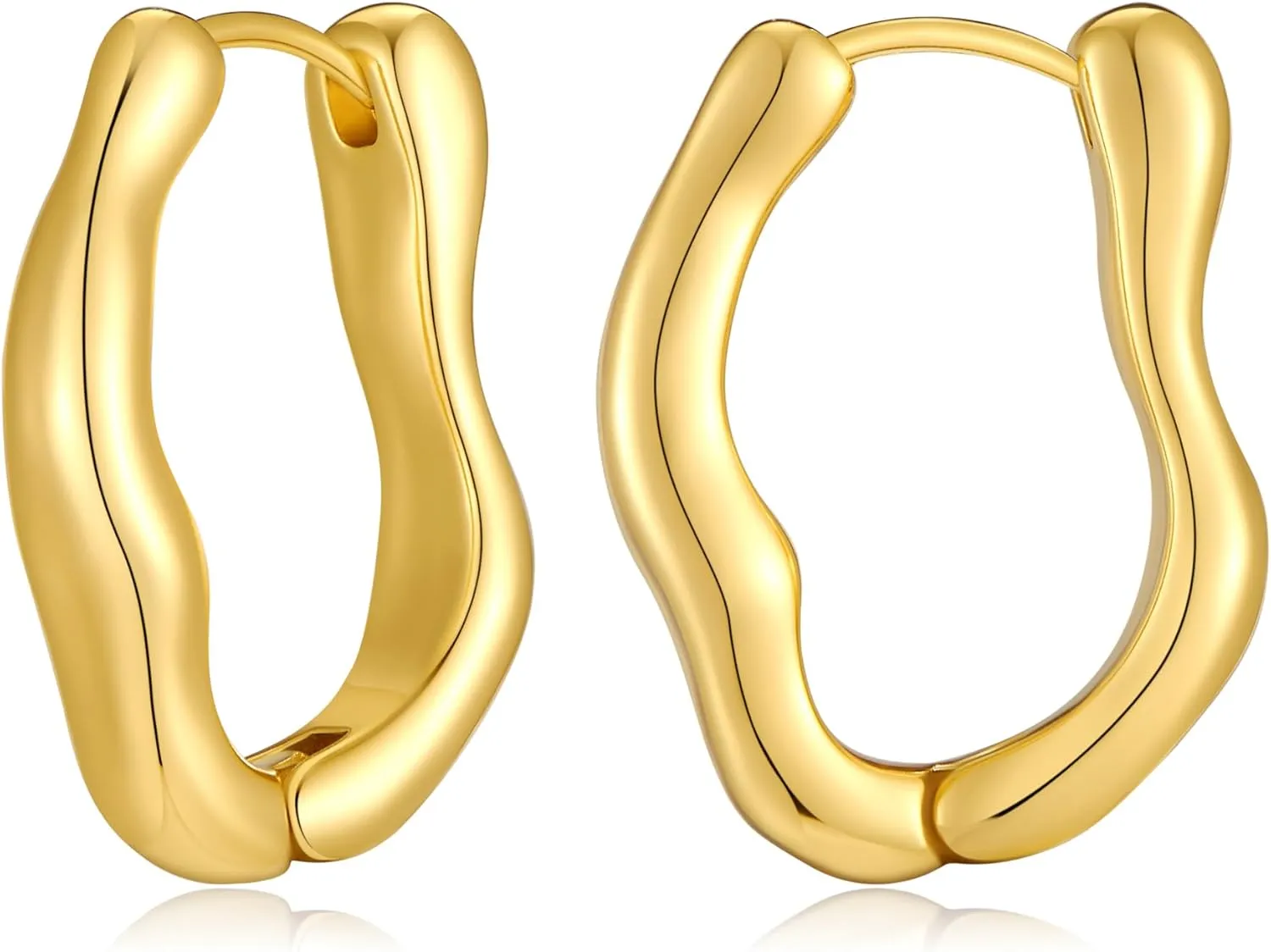 Gold Hoop Earrings for Women 18K Gold Plated Twisted Huggie Hoop Earring Thick Open Lightweight Twisted Wave Gold Earrings