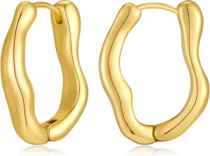 Gold Hoop Earrings for Women 18K Gold Plated Twisted Huggie Hoop Earring Thick Open Lightweight Twisted Wave Gold Earrings