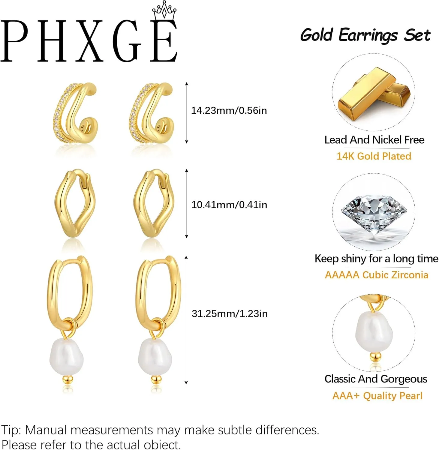 Gold Hoop Earrings Set for Women Trendy, 14K Gold Plated Hoops Huggie Earrings Dainty Cartilage Dangle Studs Cubic Zirconia Hypoallergenic Lightweight Jewelry Gifts