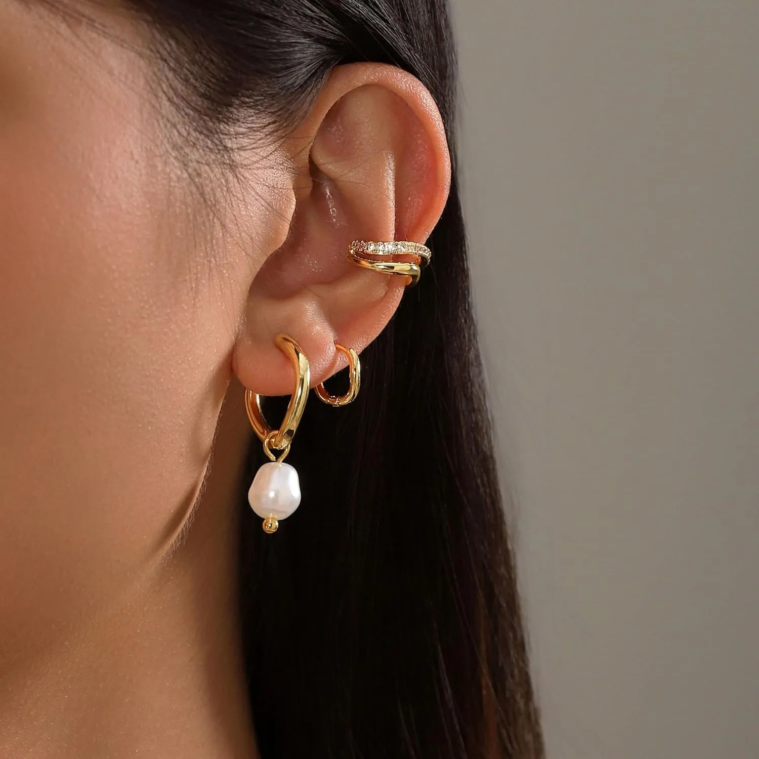 Gold Hoop Earrings Set for Women Trendy, 14K Gold Plated Hoops Huggie Earrings Dainty Cartilage Dangle Studs Cubic Zirconia Hypoallergenic Lightweight Jewelry Gifts