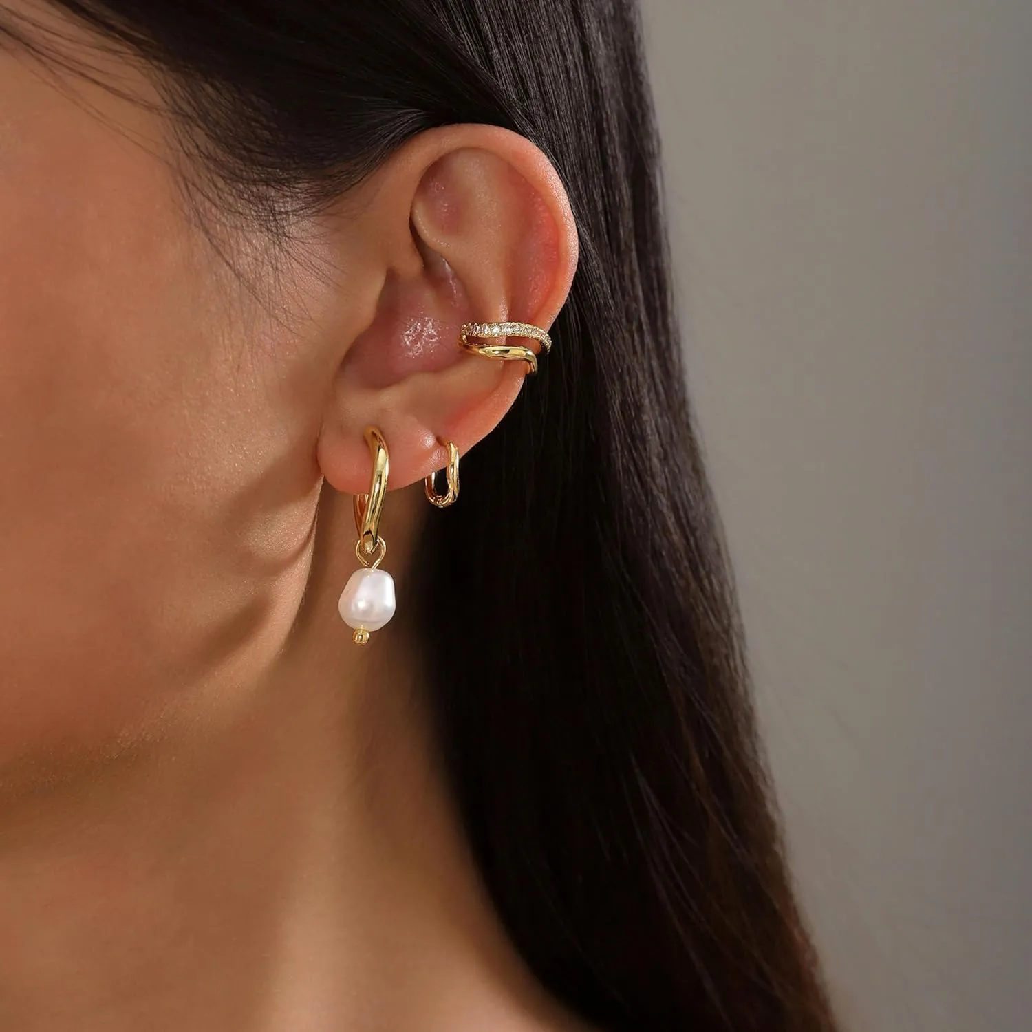 Gold Hoop Earrings Set for Women Trendy, 14K Gold Plated Hoops Huggie Earrings Dainty Cartilage Dangle Studs Cubic Zirconia Hypoallergenic Lightweight Jewelry Gifts