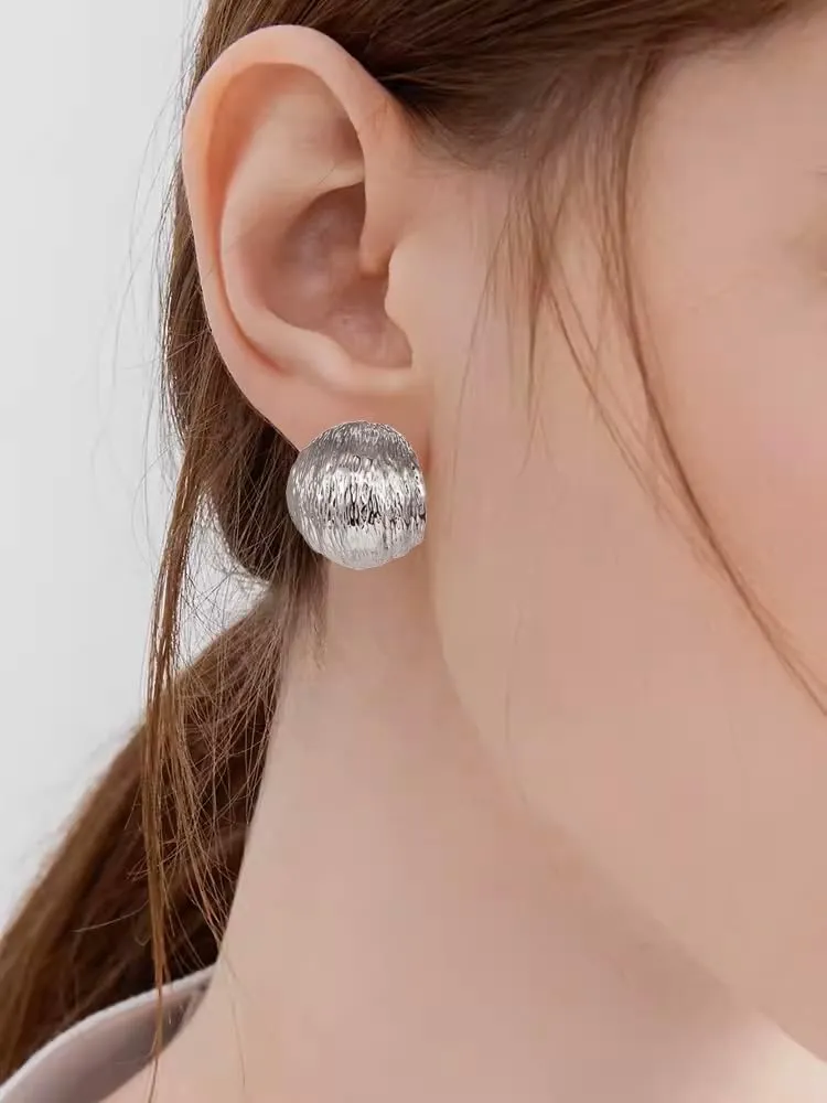 Gold Plated Sterling Silver Post Chunky Hoop Statement Huggie Stud Earrings Women
