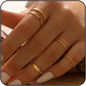 Gold Rings for Women Non Tarnish Vintage Stackable Rings set thin Knuckle ring Aesthetic Jewelry