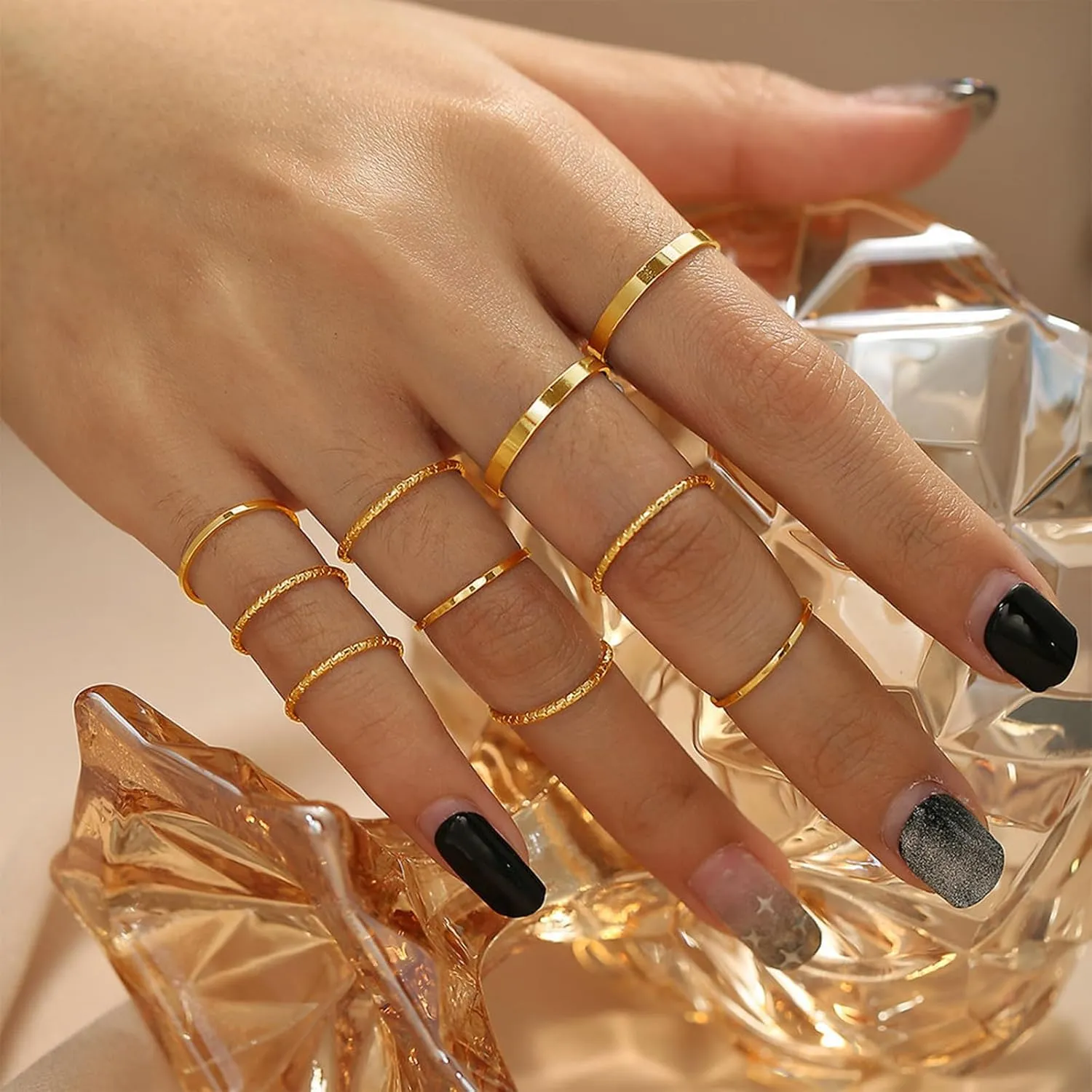 Gold Rings for Women Non Tarnish Vintage Stackable Rings set thin Knuckle ring Aesthetic Jewelry