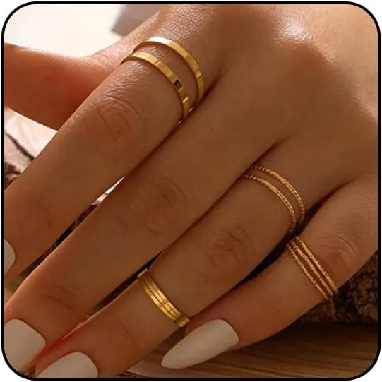 Gold Rings for Women Non Tarnish Vintage Stackable Rings set thin Knuckle ring Aesthetic Jewelry