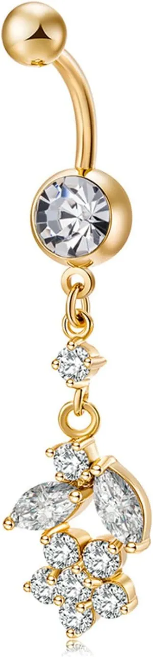 Gualiy Belly Rings For Women Surgical Steel Flower Cubic Zirconia Navel Rings For Women
